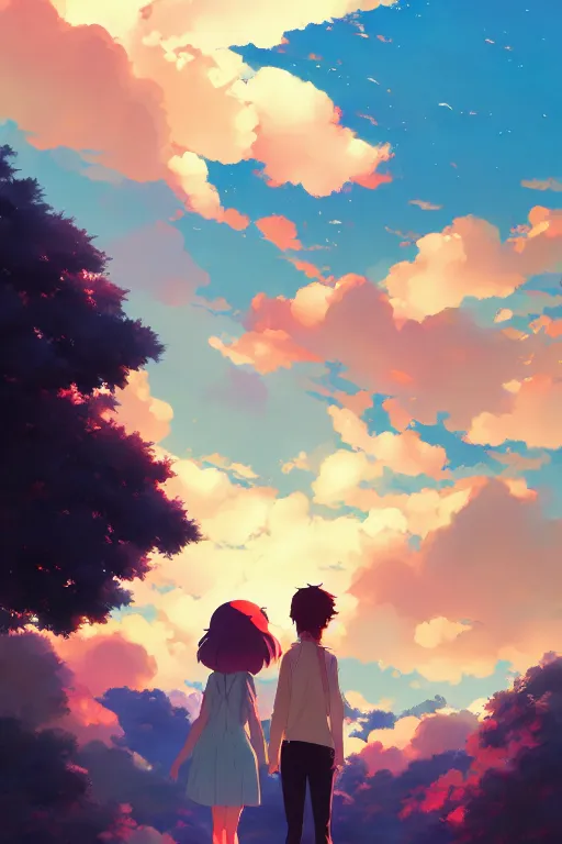 Prompt: shoujo skies rule of thirds golden ratio, fake detail, trending pixiv fanbox, acrylic palette knife, style of makoto shinkai studio ghibli genshin impact james gilleard greg rutkowski chiho aoshima