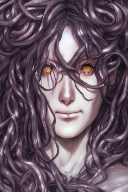 Image similar to anime medusa portrait, art by krenzcushart, by yoshitaka amano, kentaro miura, artgerm, wlop, artsyle of nier automata concept art