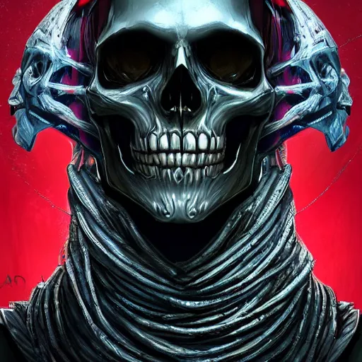 Image similar to a silver skull face african necromancer, Apex Legends character digital illustration portrait design, by android jones, detailed, cinematic lighting, wide angle action dynamic portrait