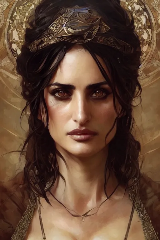 Image similar to penelope cruz , D&D, fantasy, intricate, cinematic lighting, highly detailed, digital painting, artstation, concept art, smooth, sharp focus, illustration, art by Artgerm and Greg Rutkowski and Alphonse Mucha