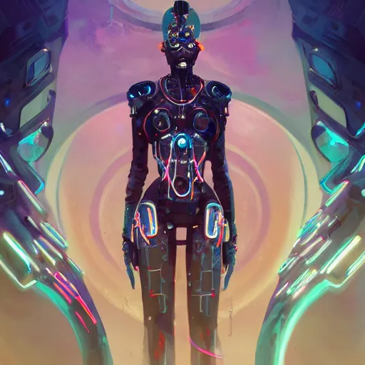 Image similar to a portrait of Adhel Bol as a beautiful cybernetic techno queen, black woman, cyberpunk concept art by pete mohrbacher and wlop and artgerm josan gonzalez and syd mead, digital art, highly detailed, intricate, sci-fi, sharp focus, Trending on Artstation HQ, deviantart, unreal engine 5, 4K UHD image