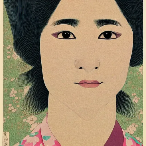 Prompt: “ charley matthew portrait by ikenaga yasunari and ayana otake and ko rakusui, 6 0 s poster, drawing, realistic, sharp focus, japanese, dreamy, nostalgia, faded, golden hues, floral clothes ”