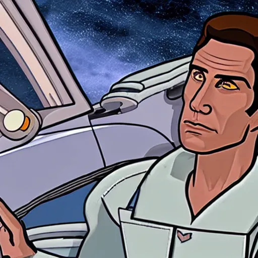 Image similar to archer from archer in space driving a cadillac