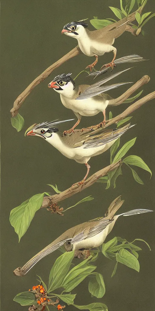 Image similar to field guide illustration painting of a dragon sparrow by john audubon and david allen sibley, detailed art