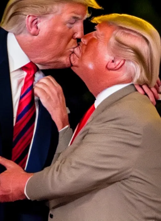 Image similar to beautiful high quality photo of donald trump kissing donald trump. hq. donald trump and donald trump kissing on the lips. two donald trumps kissing each other. donald trump kissing donald trump.