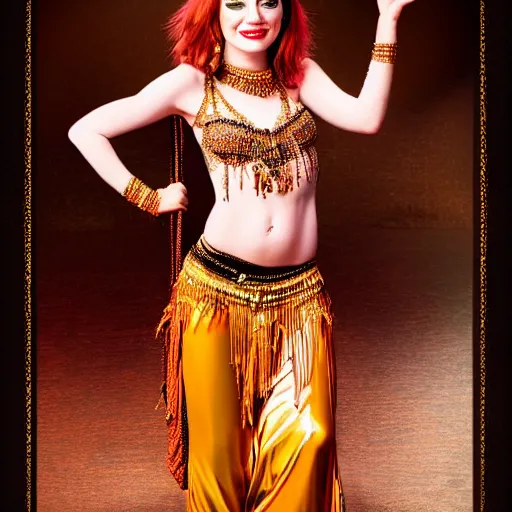 Image similar to a digital portrait of emma stone dressed as a belly dancer, arabian night, high quality, fully detailed, 4 k, in focus face with fine details