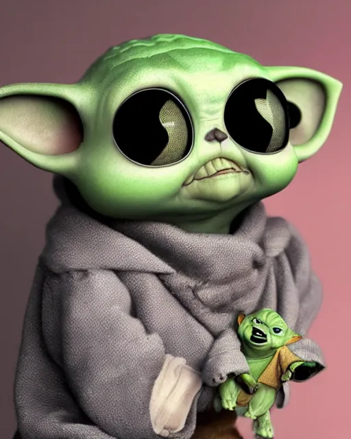 Prompt: Gizmo holding hands with his friend baby Yoda, trending on artstation, Photorealistic