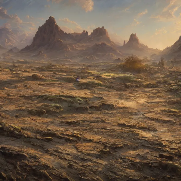 Image similar to a beautiful oil painting of a wasteland in style of impressionnisme. hyper detailed, sharp focus, soft light. unreal engine 5 lumen. ray tracing. trending on artstation. oil on canvas