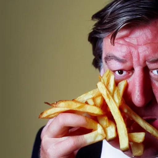 Image similar to [ french fries ] as ( stephen fry )