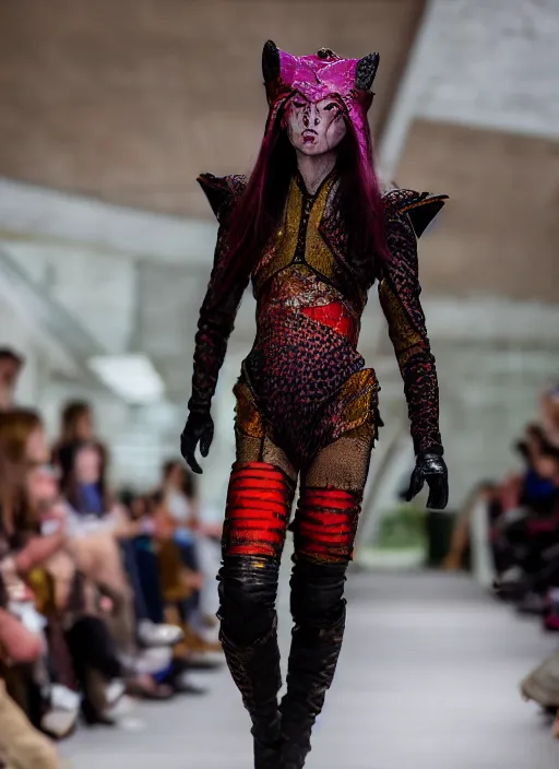 Prompt: klingon fashion models catwalking on a fashion runway on q'onos, leica sl 2 5 0 mm, vivid color, high quality, high textured, real life