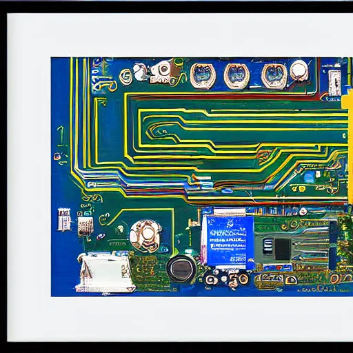 Prompt: a beautiful painting of a computer pcb motherboard by edward hopper, digital art