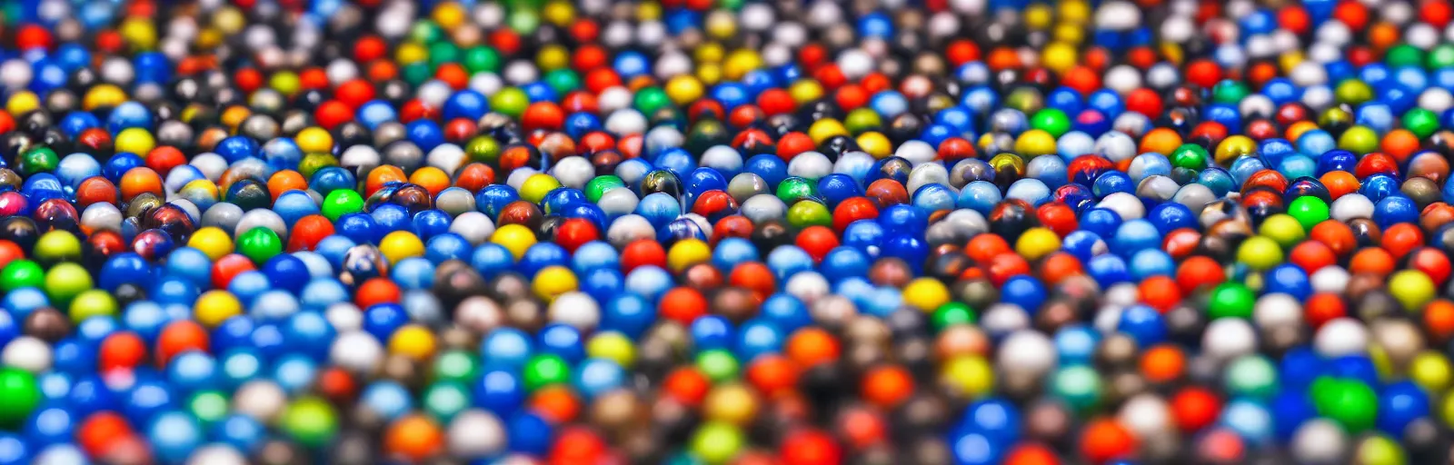 Image similar to 1 0 0 marbles on a track racing against each other, multi colors marbles, crazy track, entertainment camera, sport's camera shot, tv camera shot, telephoto lens shot, long lens, far view, provided by unreal engine, 8 k, artsation