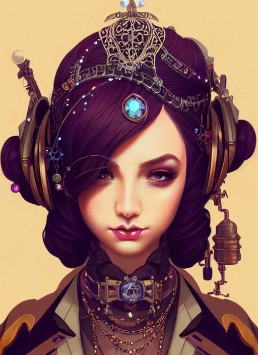 Prompt: a beautiful princess, adorned with steampunk accessories, league of legends arcane, intricate, elegant, highly detailed, digital painting, artstation, concept art, smooth, sharp focus, cyberpunk darksynth, 8 k, by audrey kawasaki and ilya kuvshinov