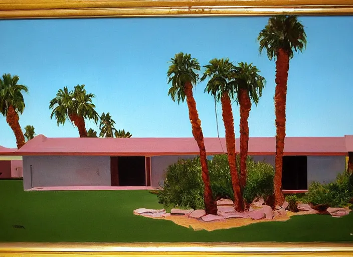 Image similar to painting of a mid century house in palm springs by thomas cole