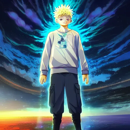 Prompt: killua zoldyck art by dan mumford and yusuke murata and makoto shinkai and ross tran, cosmic, heavenly, god rays, intricate detail, cinematic, 8 k, cel shaded, unreal engine, featured on artstation, pixiv, detailed body and clothes, smooth