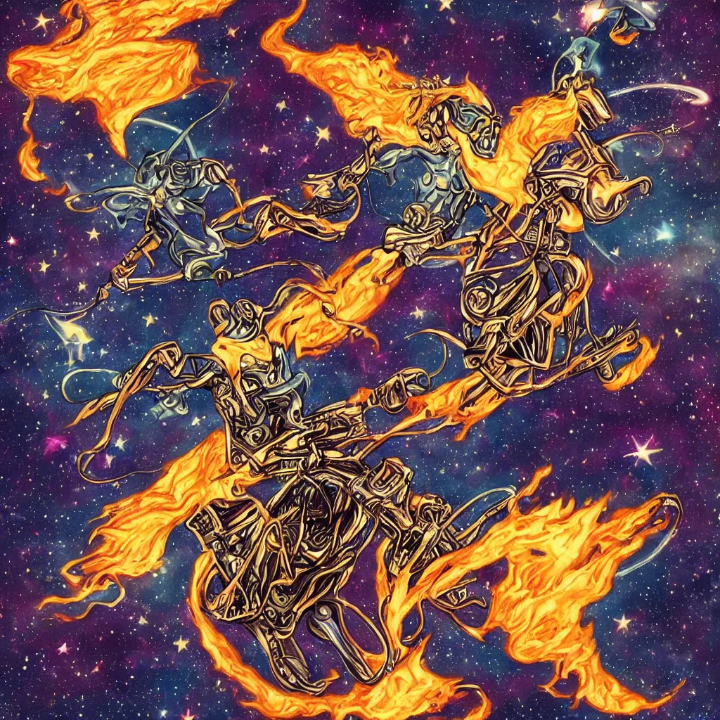 Prompt: cosmic ghost rider, riding across the stars