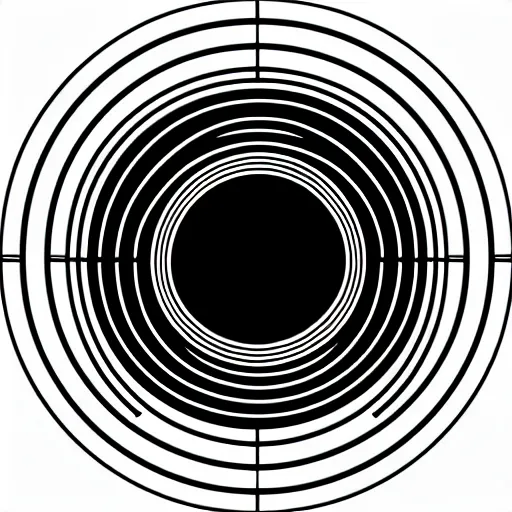 Image similar to a perfect circle, around the outer edge of the circle is the silhouette of a city skyline, inside the circle is empty, black and white, minimalist, in the style of a line drawing