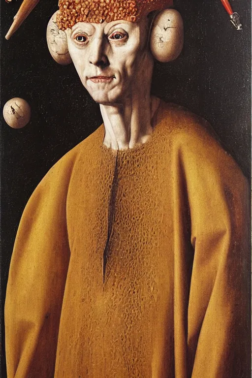 Image similar to portrait of delirium of the endless, sandman, oil painting by jan van eyck, northern renaissance art, oil on canvas, wet - on - wet technique, realistic, expressive emotions, intricate textures, illusionistic detail