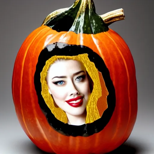 Image similar to gourd with face of amber heard hybrid intercross mix as a gourd