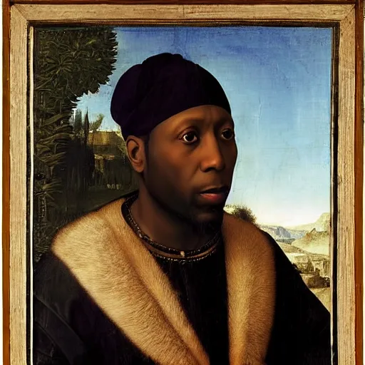 Image similar to a renaissance portrait painting of talib kweli by giovanni bellini