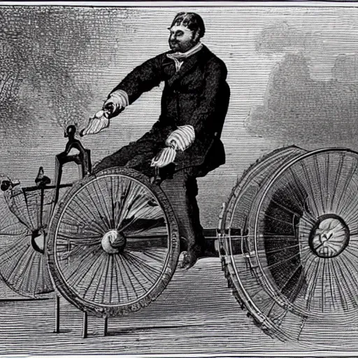 Image similar to a man riding a cycle plane illustration victorian