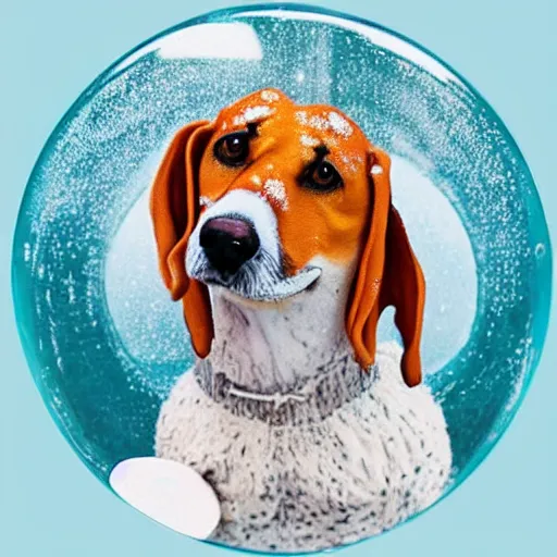 Image similar to a cute realistic foxhound dog wearing clothes whilst in a bubble bath