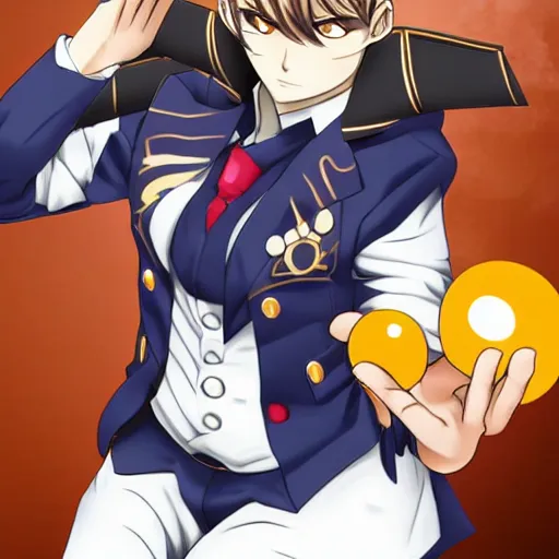 Image similar to battler ushiromiya from umineko holding small bombs