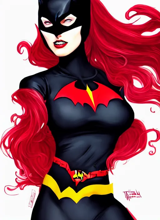 Prompt: beautiful woman dressed as batwoman, illustration, artstation, detailed, intricate, dynamic lightning, portrait