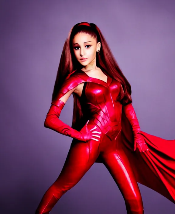 Image similar to ariana grande modeling as the scarlet witch, professional photograph