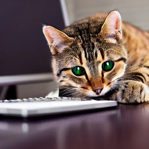 Prompt: photo of a housecat at a computer desperately trying to generate she - hulk photos