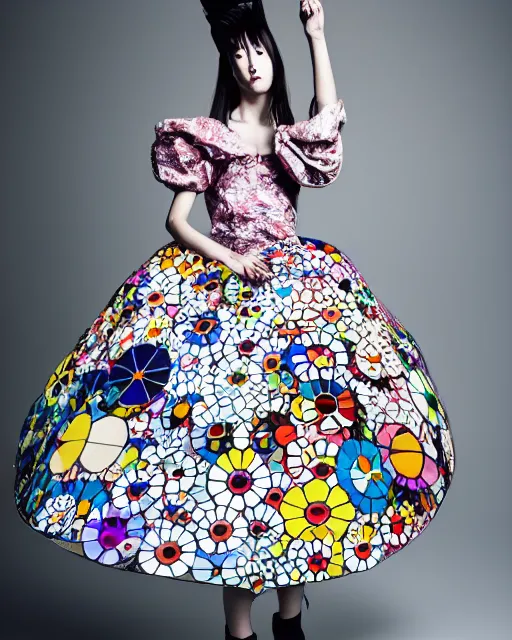 A model wearing a dress by Takashi Murakami, fashion, Stable Diffusion