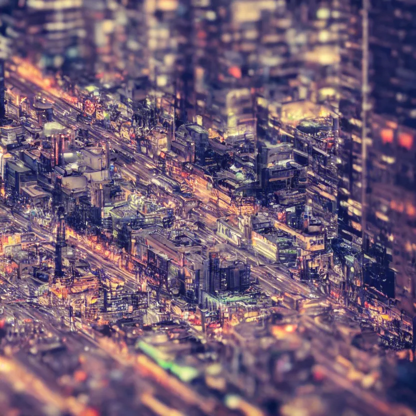 Prompt: tilt - shift photography of a busy street in a futuristic city on venus