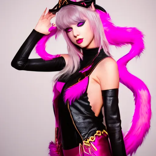 Image similar to studio portrait of taylor swift as kda ahri. dslr, raw file, 4 k