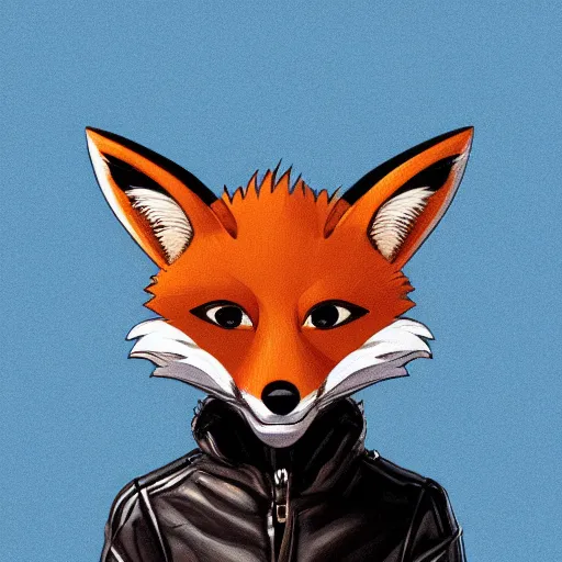 Image similar to A fox with a small head wearing a leather jacket and leather jeans and leather gloves, trending on FurAffinity, energetic, dynamic, digital art, highly detailed, FurAffinity, high quality, digital fantasy art, FurAffinity, favorite, character art