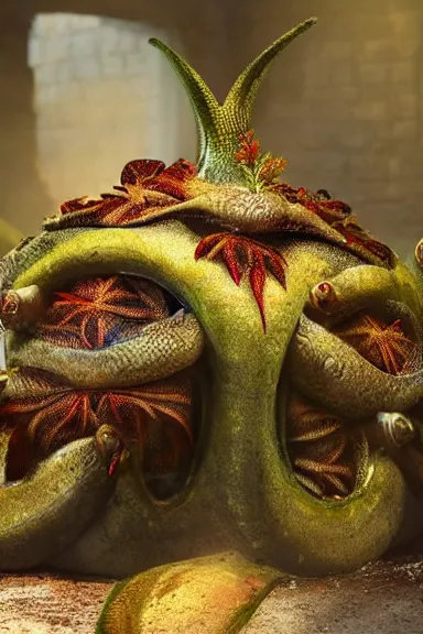 Image similar to very very intricate photorealistic photo of a piranha plant in an episode of game of thrones, photo is in focus with detailed atmospheric lighting, award - winning details