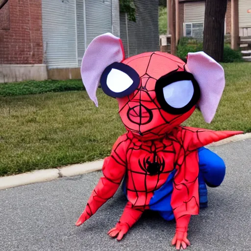Image similar to pig in a spider - man costume