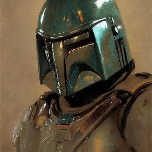 Image similar to portrait of an emotional bobba fett, by jeremy mann, anders zorn.