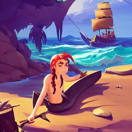 Prompt: painting jack the pirate mermaid on sea of thieves game avatar hero smooth face median photoshop filter cutout vector behance hd by jesper ejsing, by rhads, makoto shinkai and lois van baarle, ilya kuvshinov, rossdraws, illustration, art by ilya kuvshinov and gustav klimt