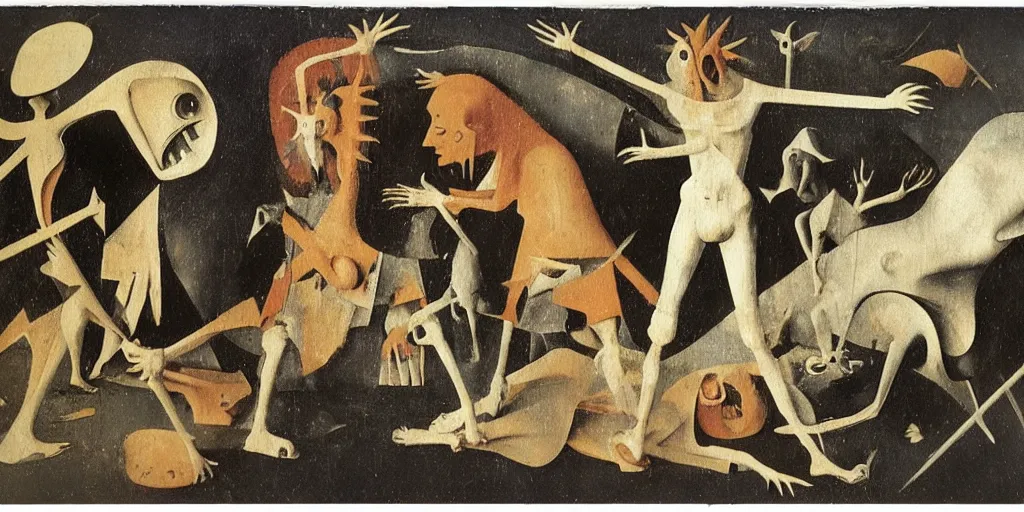 Image similar to An instax film still of Guernica by Hieronymus Bosch, by Salvador Dali, by Michaelangelo