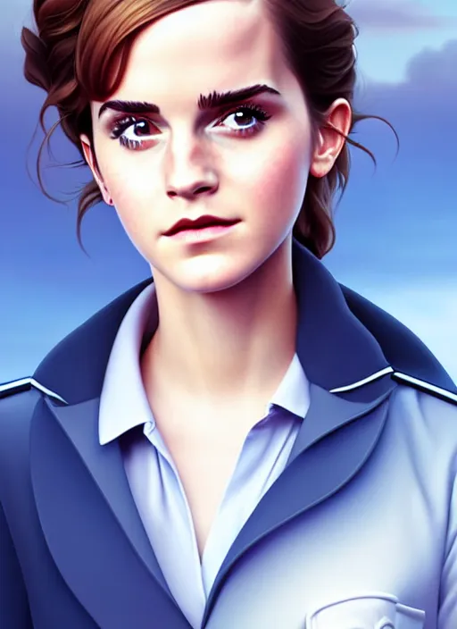 Image similar to cute navy officer emma watson, natural lighting, path traced, highly detailed, high quality, digital painting, by don bluth and ross tran and studio ghibli and alphonse mucha, artgerm