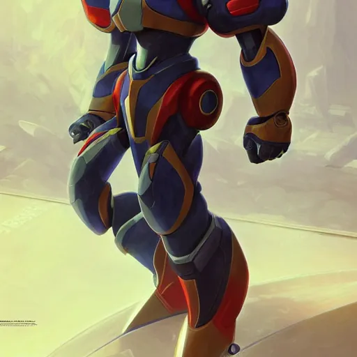 Image similar to photorealistic futuristic version of mega man x armor, unreleased concept art, pixiv, intricate, elegant, highly detailed, digital painting, artstation, concept art, smooth, sharp focus, illustration, art by artgerm and greg rutkowski and alphonse mucha