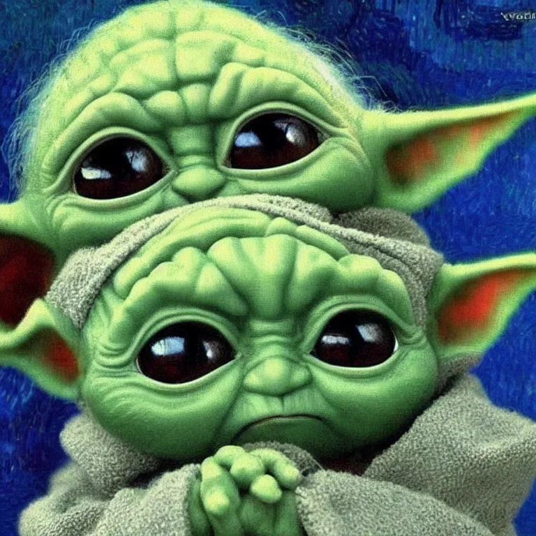 Image similar to Grogu baby yoda Painted by Vincent Van Gogh high quality 8k