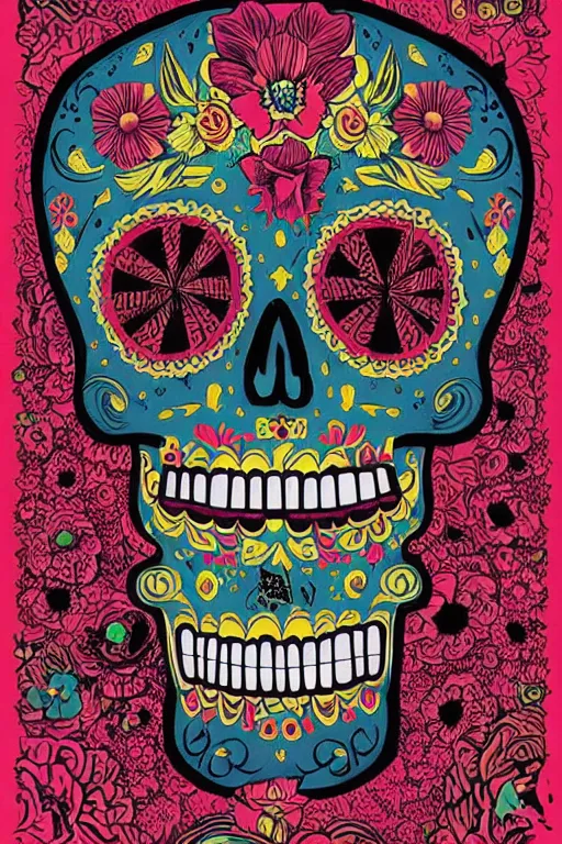 Image similar to Illustration of a sugar skull day of the dead girl, art by kilian eng