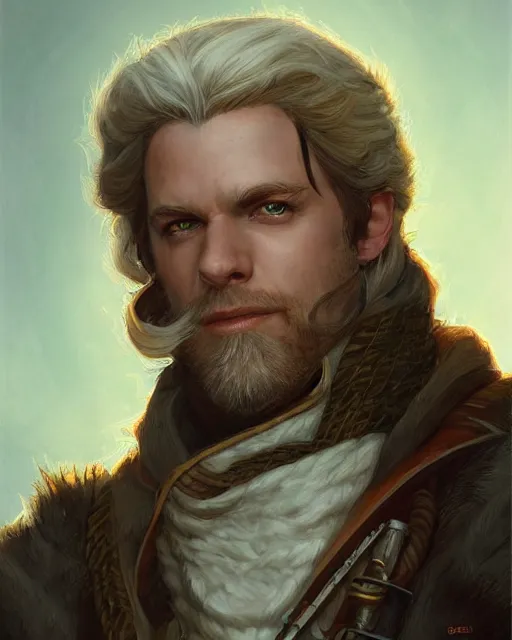 Image similar to white male rogue bard portrait | highly detailed | very intricate | symmetrical | cinematic lighting | award - winning | closeup portrait | painted by donato giancola and mandy jurgens and charlie bowater | featured on artstation