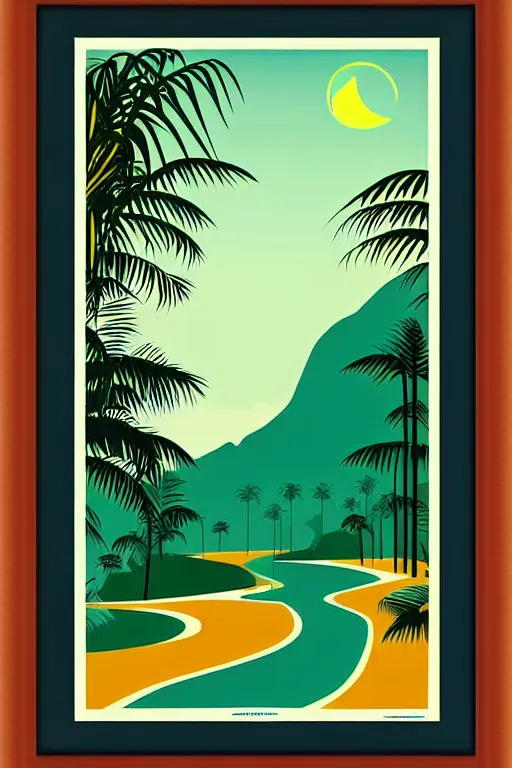 Image similar to art deco travel poster. rainforest, framed poster, hires