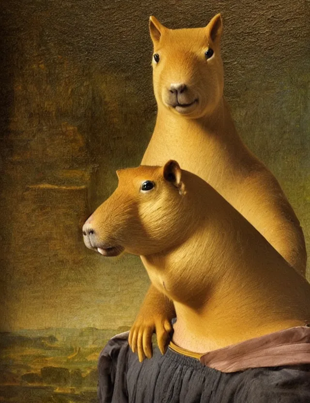 Image similar to a beautiful portrait of a capybara as the mona lisa