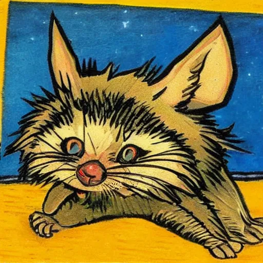 Image similar to Opposum wizard in the art style of Van Gogh