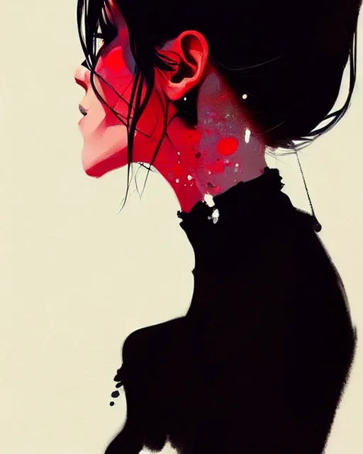 Prompt: a ultradetailed beautiful portrait panting of a stylish woman in a black dress sitting, by conrad roset, greg rutkowski and makoto shinkai trending on artstation