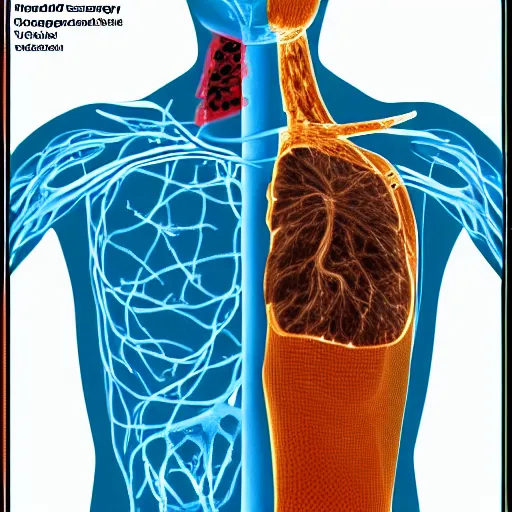 Image similar to computed tomography scan of the thorax with areas of fibrosis in the lung