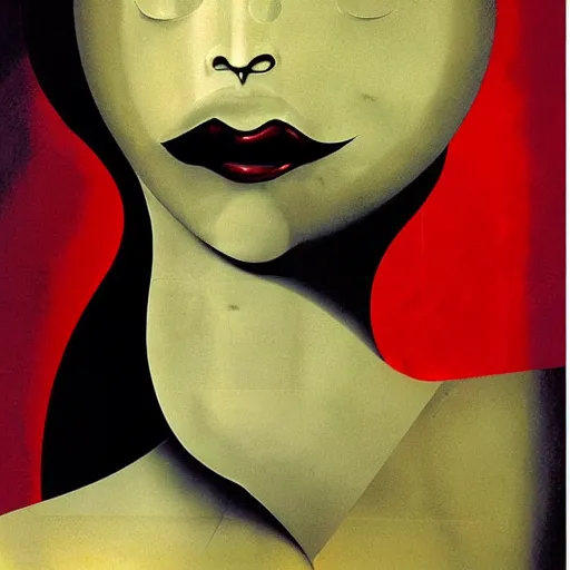 Prompt: A giant martini glass pouring a shadow into a woman's mouth, expressionist, dark mood, by Dave McKean